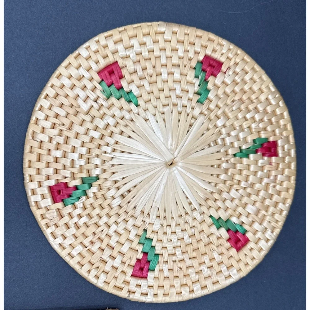 Lot‎ Of 3 Vintage Raffia Trivets Woven Wicker Grass Straw Hot Pads Boho Retro